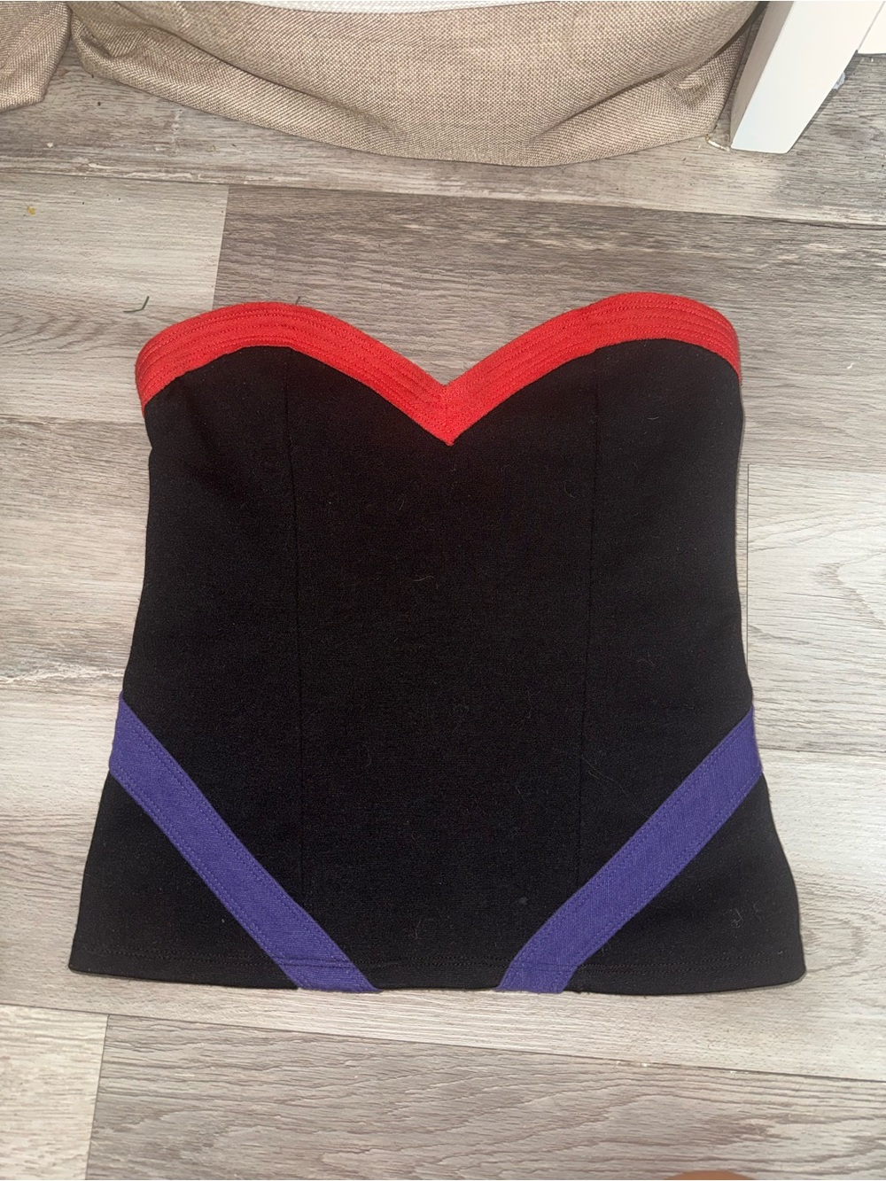 Urban Outfitters Black Strapless Bustier with Red Trim and Purple Panels